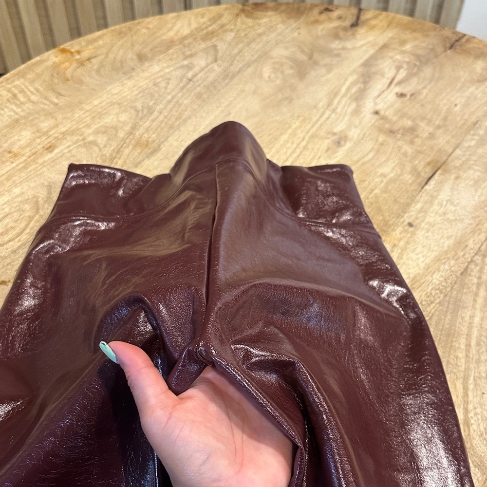 SPANX Shiny Burgundy Faux Leather Leggings - Picture 7 of 17
